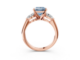 Rose gold Three-Stone Fancy Blue Princess  Diamond Ring with Pear Side Stones in Four-Prong Setting_79