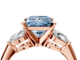 Rose gold Three-Stone Fancy Blue Princess  Diamond Ring with Pear Side Stones in Four-Prong Setting_80