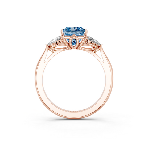 Rose gold Three-Stone Fancy Blue Princess  Diamond Solitaire Ring with Pear Side Stones and Four-Prong Setting_5