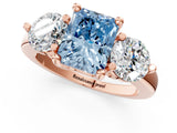 Rose gold Three-Stone Fancy Blue Radiant  Brilliant Cut Solitaire Ring with Prong Setting on a Classic Band 1