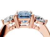 Rose gold Three-Stone Fancy Blue Radiant  Brilliant Cut Solitaire Ring with Prong Setting on a Classic Band 4