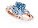 Rose gold Three-Stone Fancy Blue Radiant Cut Brilliant Diamond Solitaire Ring with Tapered Band and Four-Prong Setting_4