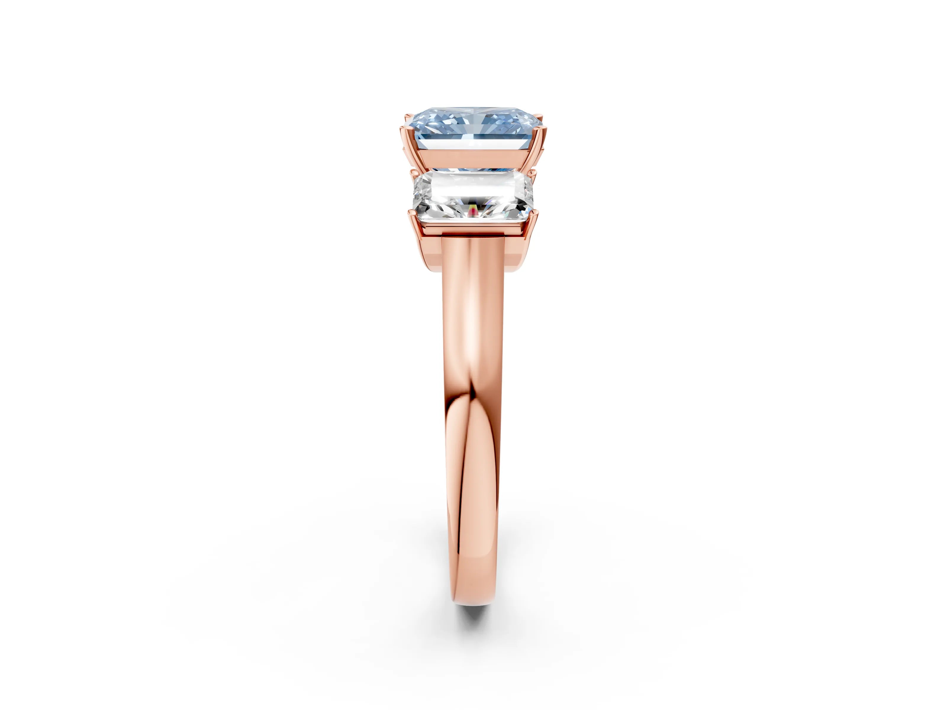 Rose gold Three-Stone Fancy Blue Radiant Cut Brilliant Diamond Trellis Ring with Comfort Fit Band_2