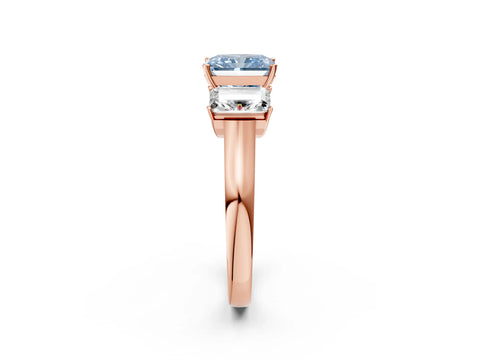 Rose gold Three-Stone Fancy Blue Radiant Cut Brilliant Diamond Trellis Ring with Comfort Fit Band_2