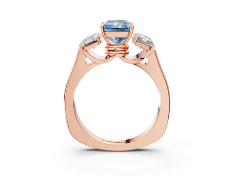 Rose gold Three-Stone Fancy Blue Radiant Cut Brilliant Diamond Trellis Ring with Comfort Fit Band_3