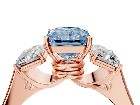 Rose gold Three-Stone Fancy Blue Radiant Cut Brilliant Diamond Trellis Ring with Comfort Fit Band_4