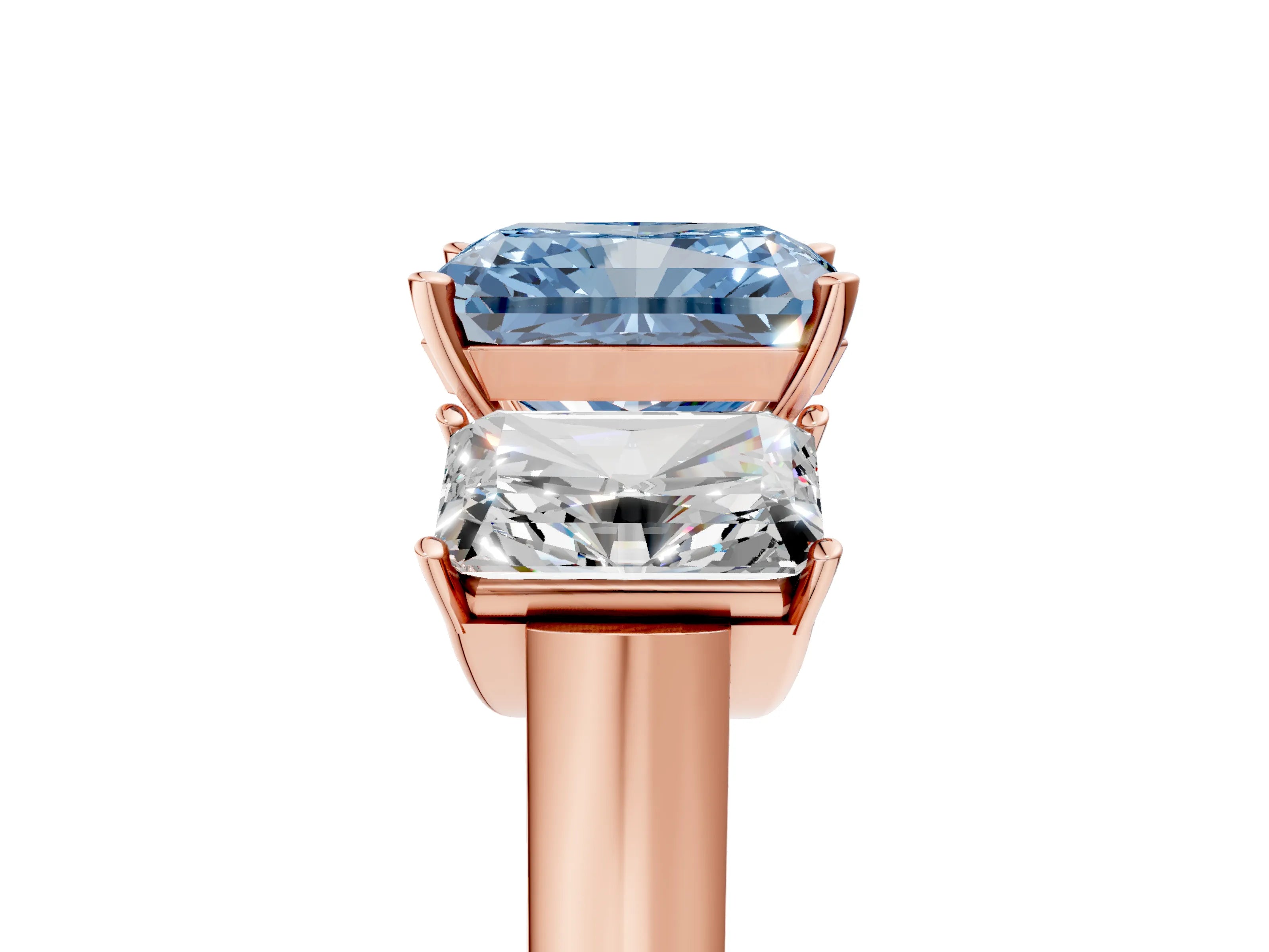 Rose gold Three-Stone Fancy Blue Radiant Cut Brilliant Diamond Trellis Ring with Comfort Fit Band_5