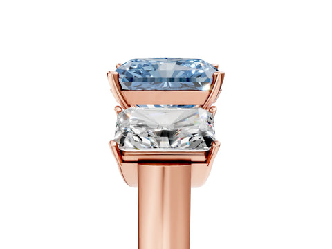 Rose gold Three-Stone Fancy Blue Radiant Cut Brilliant Diamond Trellis Ring with Comfort Fit Band_5