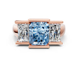 Rose gold Three Stone Fancy Blue Radiant Cut Cut Channel Set Diamond Ring