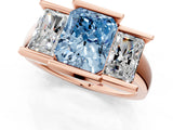 Rose gold Three Stone Fancy Blue Radiant Cut Cut Channel Set Diamond Ring_1