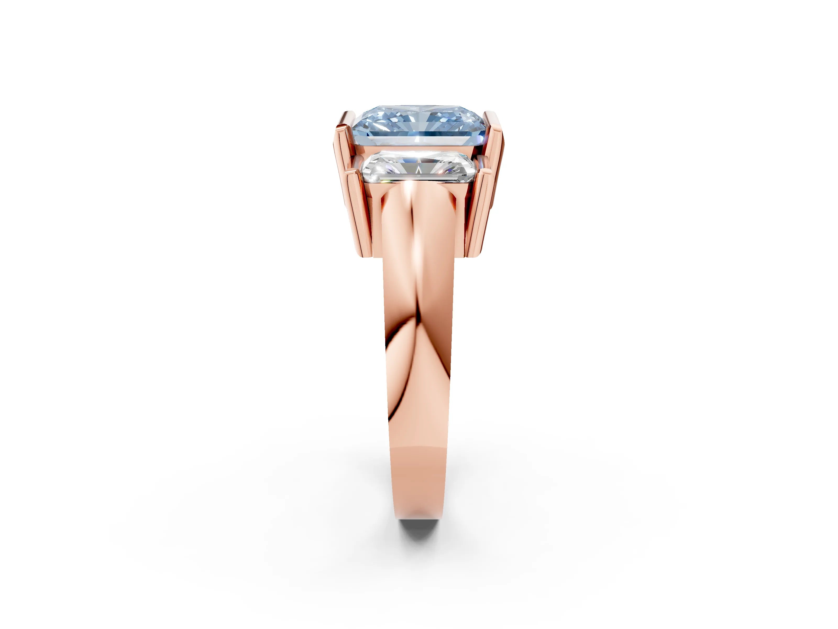 Rose gold Three Stone Fancy Blue Radiant Cut Cut Channel Set Diamond Ring_2