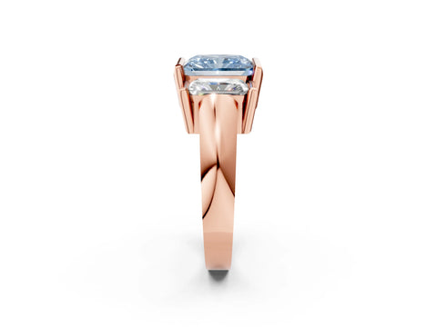 Rose gold Three Stone Fancy Blue Radiant Cut Cut Channel Set Diamond Ring_2