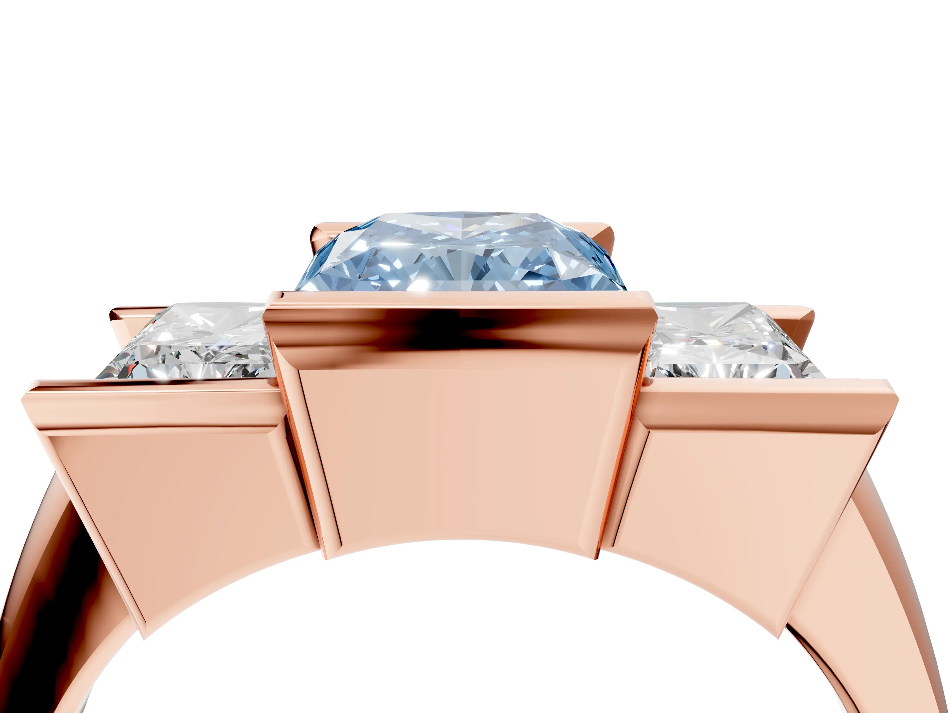 Rose gold Three Stone Fancy Blue Radiant Cut Cut Channel Set Diamond Ring_4