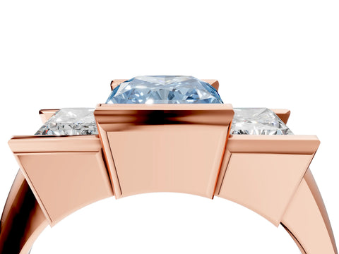 Rose gold Three Stone Fancy Blue Radiant Cut Cut Channel Set Diamond Ring_4