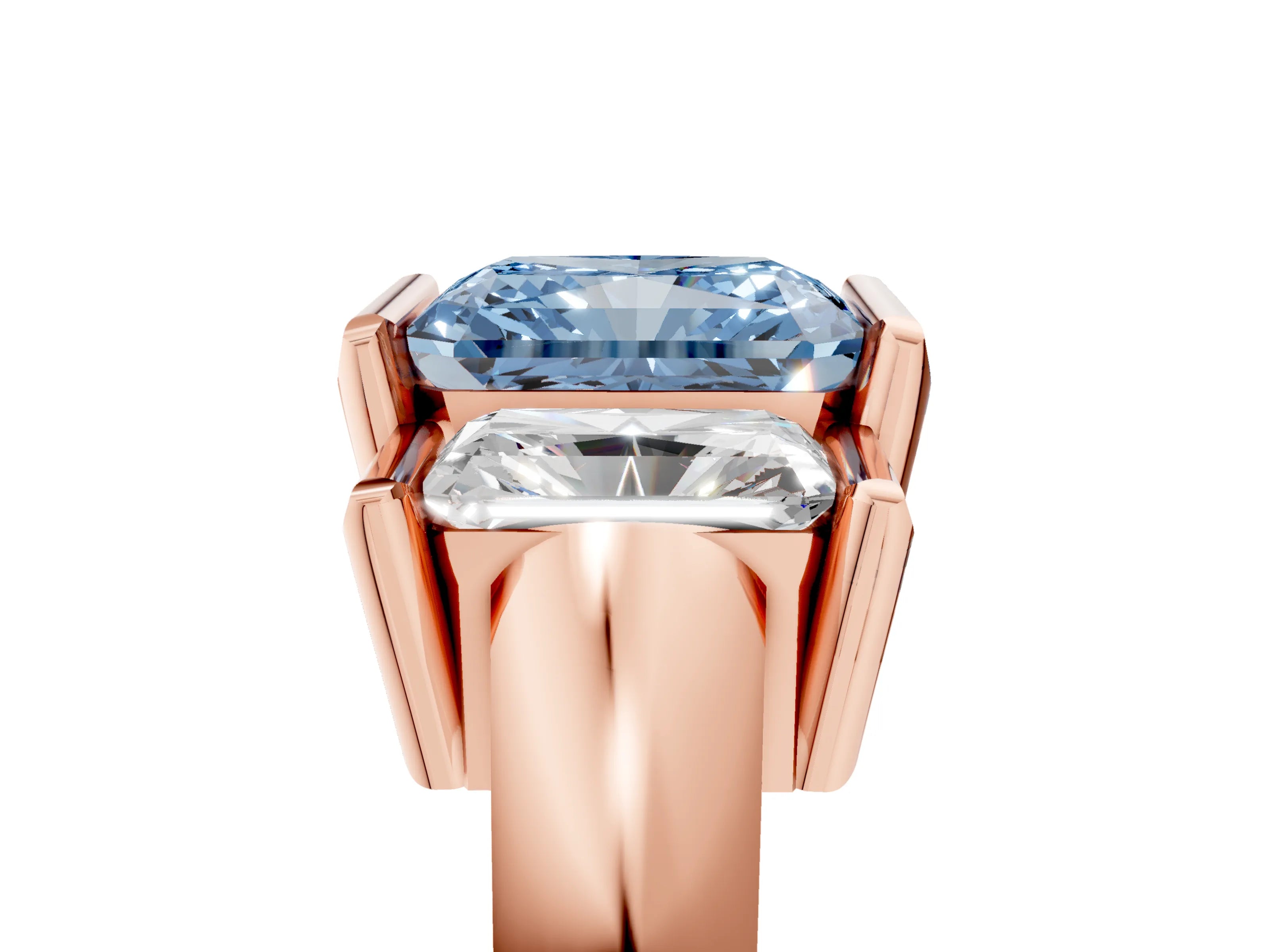 Rose gold Three Stone Fancy Blue Radiant Cut Cut Channel Set Diamond Ring_5