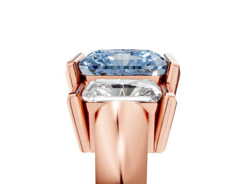 Rose gold Three Stone Fancy Blue Radiant Cut Cut Channel Set Diamond Ring_5