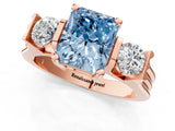 Rose gold Three-Stone Fancy Blue Radiant Cut Cut Classic Band Prong Setting Ring_1