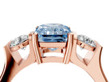 Rose gold Three-Stone Fancy Blue Radiant Cut Cut Classic Band Prong Setting Ring_4