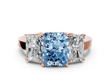 Rose gold Three-Stone Fancy Blue Radiant Cut Cut Diamond Engagement Ring with Flat Band and Four-Prong Setting_12