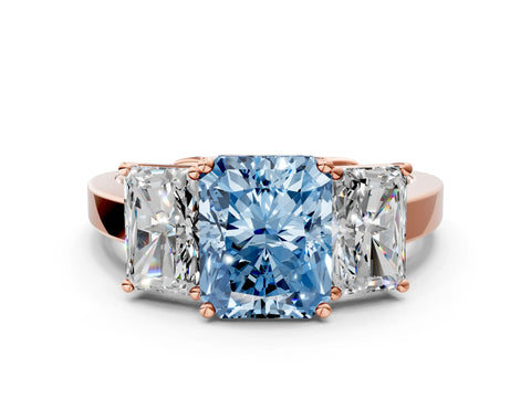 Rose gold Three-Stone Fancy Blue Radiant Cut Cut Diamond Engagement Ring with Flat Band and Four-Prong Setting_12