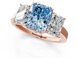 Rose gold Three-Stone Fancy Blue Radiant Cut Cut Diamond Engagement Ring with Flat Band and Four-Prong Setting_13