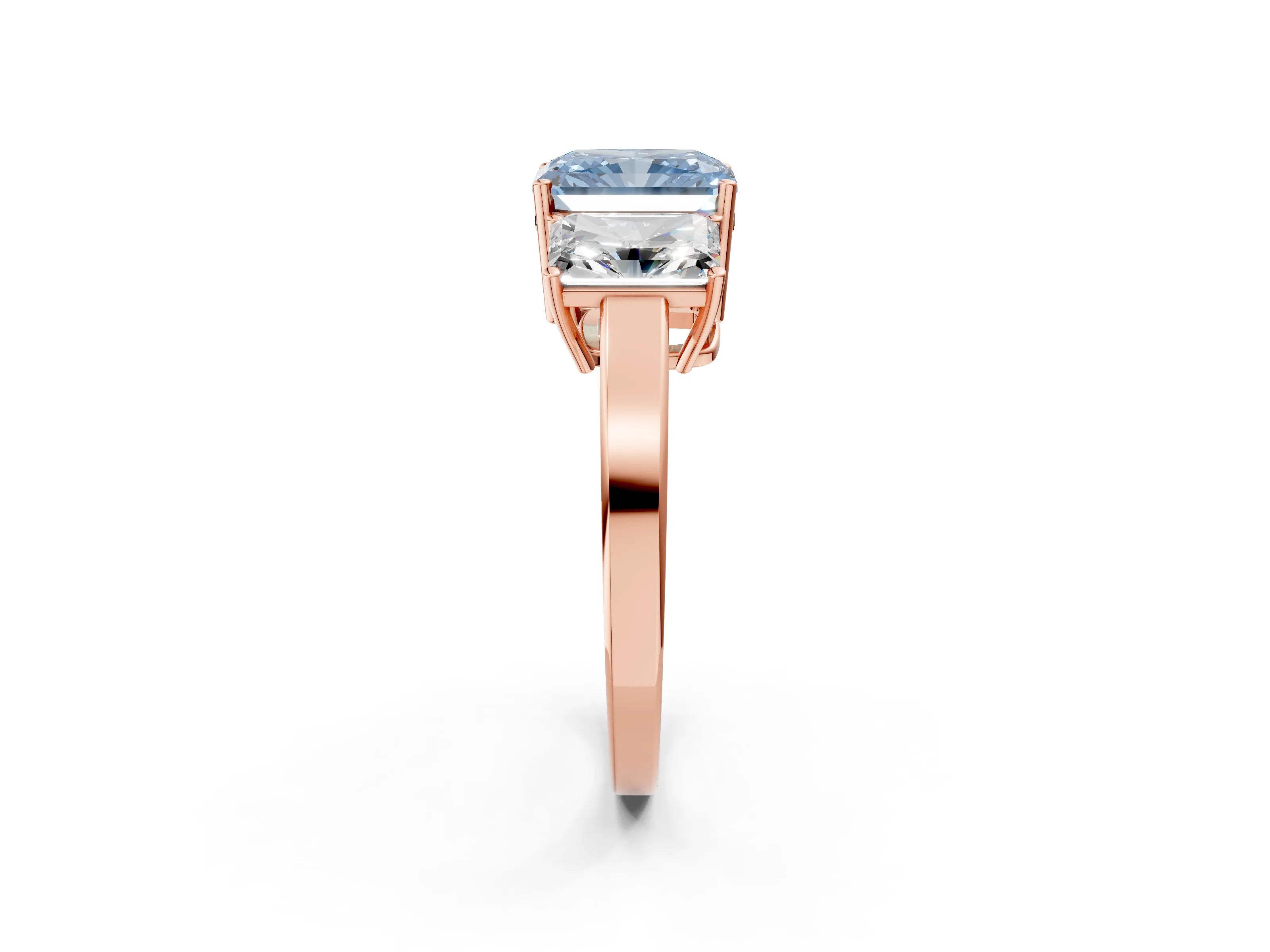 Rose gold Three-Stone Fancy Blue Radiant Cut Cut Diamond Engagement Ring with Flat Band and Four-Prong Setting_14