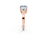 Rose gold Three-Stone Fancy Blue Radiant Cut Cut Diamond Engagement Ring with Flat Band and Four-Prong Setting_14
