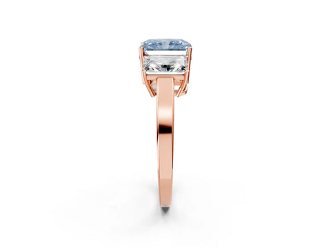 Rose gold Three-Stone Fancy Blue Radiant Cut Cut Diamond Engagement Ring with Flat Band and Four-Prong Setting_14