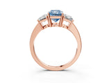 Rose gold Three-Stone Fancy Blue Radiant Cut Cut Diamond Engagement Ring with Flat Band and Four-Prong Setting_15