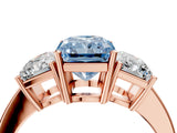 Rose gold Three-Stone Fancy Blue Radiant Cut Cut Diamond Engagement Ring with Flat Band and Four-Prong Setting_16