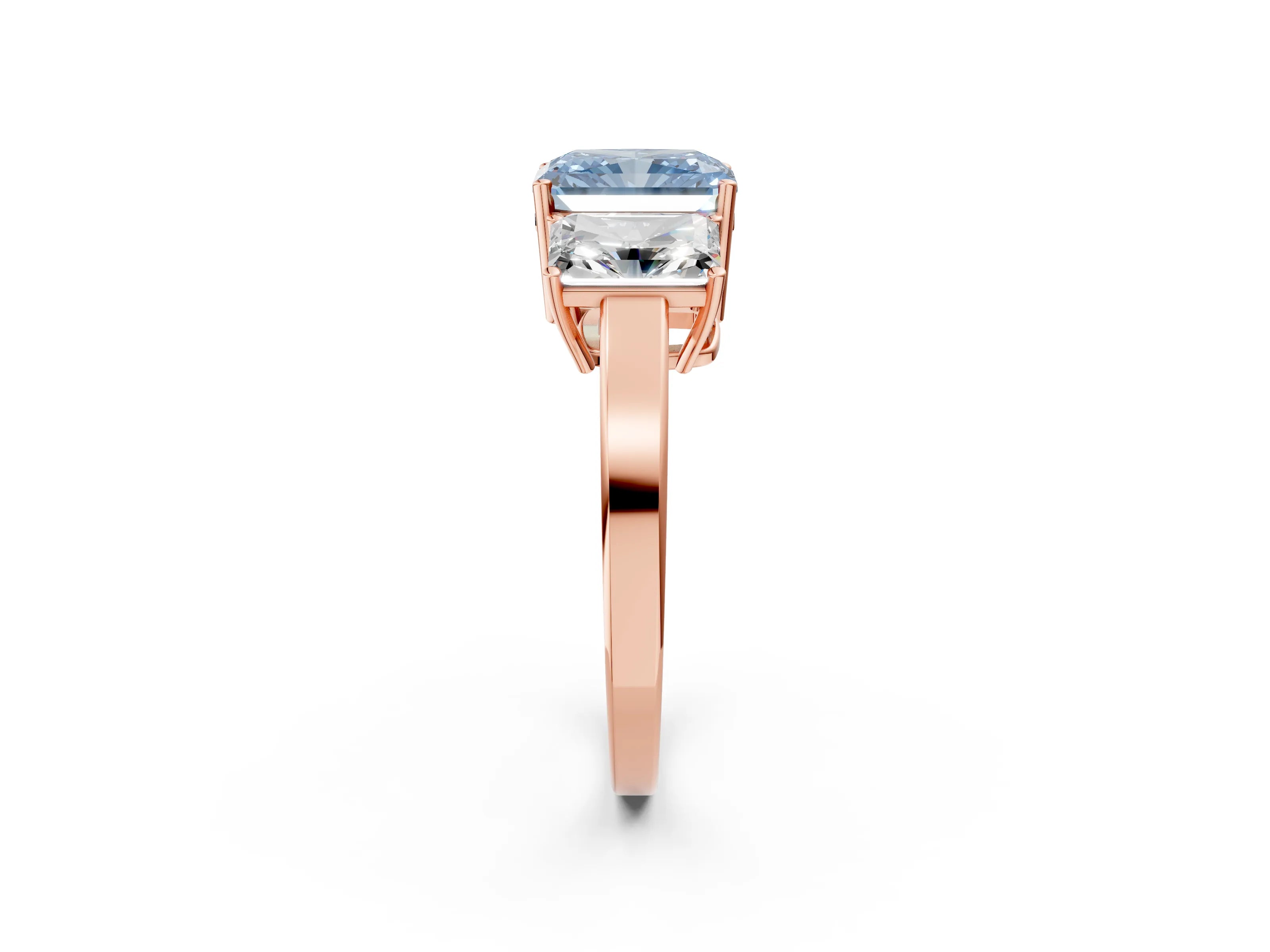Rose gold Three-Stone Fancy Blue Radiant Cut Cut Diamond Engagement Ring with Flat Band and Four-Prong Setting_2