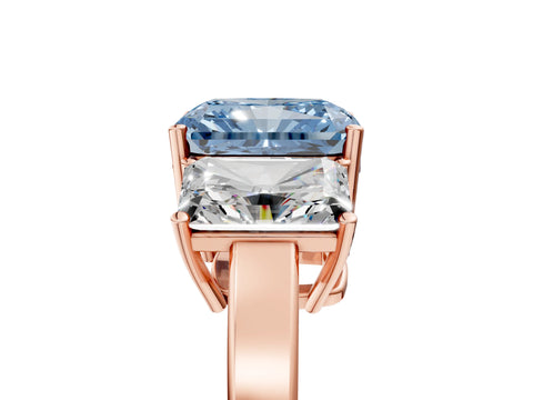 Rose gold Three-Stone Fancy Blue Radiant Cut Cut Diamond Engagement Ring with Flat Band and Four-Prong Setting_5