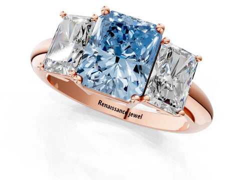 Rose gold Three-Stone Fancy Blue Radiant Cut Cut Diamond Engagement Ring with Prong Setting on a White Gold Band_1