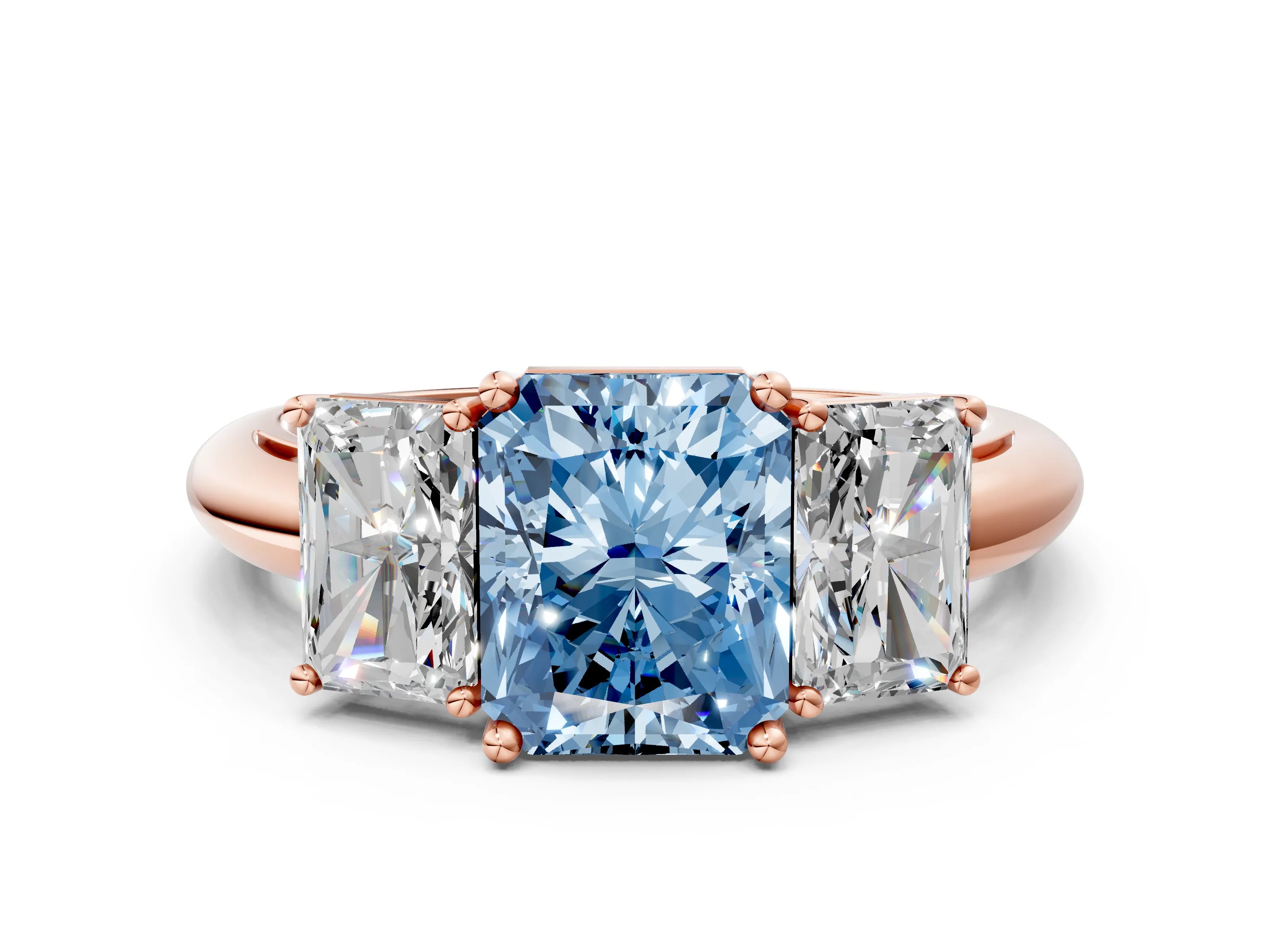 Rose gold Three-Stone Fancy Blue Radiant Cut Cut Diamond Engagement Ring with Prong Setting on a White Gold Band_24