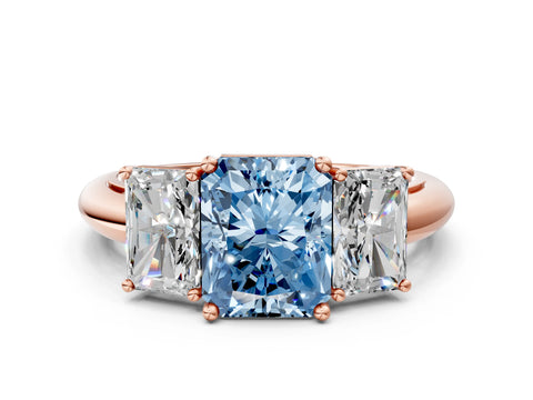 Rose gold Three-Stone Fancy Blue Radiant Cut Cut Diamond Engagement Ring with Prong Setting on a White Gold Band_24