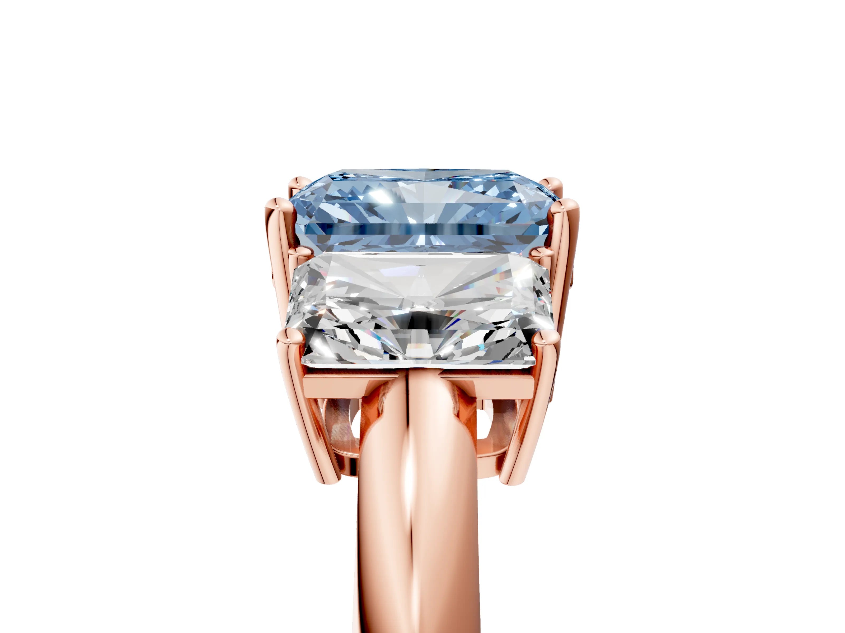 Rose gold Three-Stone Fancy Blue Radiant Cut Cut Diamond Engagement Ring with Prong Setting on a White Gold Band_5