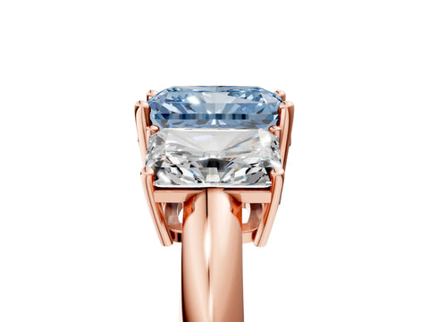 Rose gold Three-Stone Fancy Blue Radiant Cut Cut Diamond Engagement Ring with Prong Setting on a White Gold Band_5