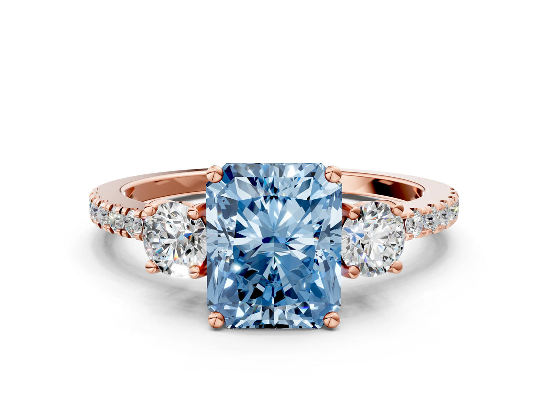 Rose gold Three-Stone Fancy Blue Radiant Cut Cut Diamond Pavé Band with Prong Setting_15