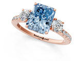 Rose gold Three-Stone Fancy Blue Radiant Cut Cut Diamond Pavé Band with Prong Setting_16
