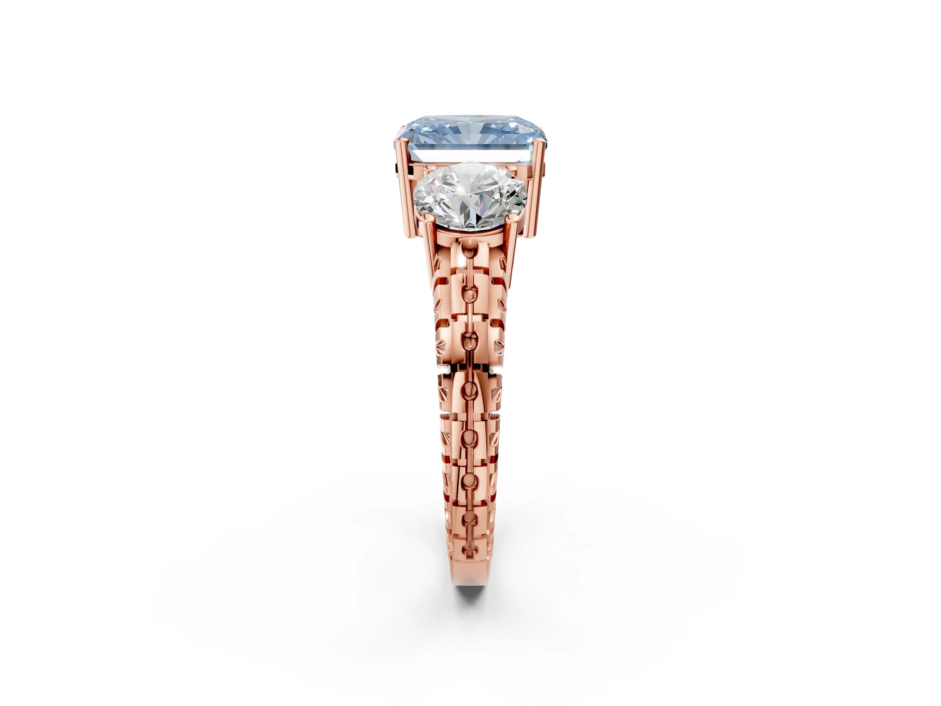 Rose gold Three-Stone Fancy Blue Radiant Cut Cut Diamond Ring with Channel-Set Band and Prong Setting_2