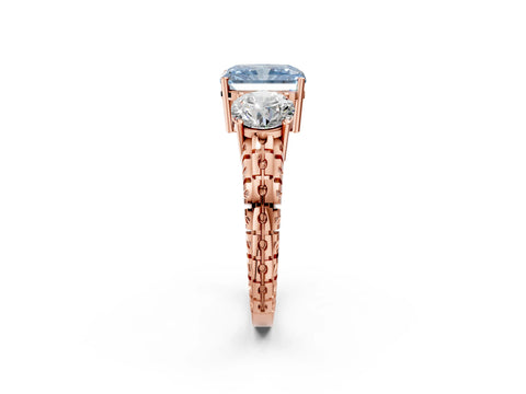 Rose gold Three-Stone Fancy Blue Radiant Cut Cut Diamond Ring with Channel-Set Band and Prong Setting_2