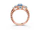 Rose gold Three-Stone Fancy Blue Radiant Cut Cut Diamond Ring with Channel-Set Band and Prong Setting_3