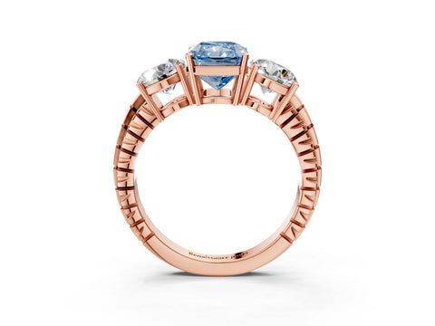Rose gold Three-Stone Fancy Blue Radiant Cut Cut Diamond Ring with Channel-Set Band and Prong Setting_3