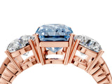 Rose gold Three-Stone Fancy Blue Radiant Cut Cut Diamond Ring with Channel-Set Band and Prong Setting_4