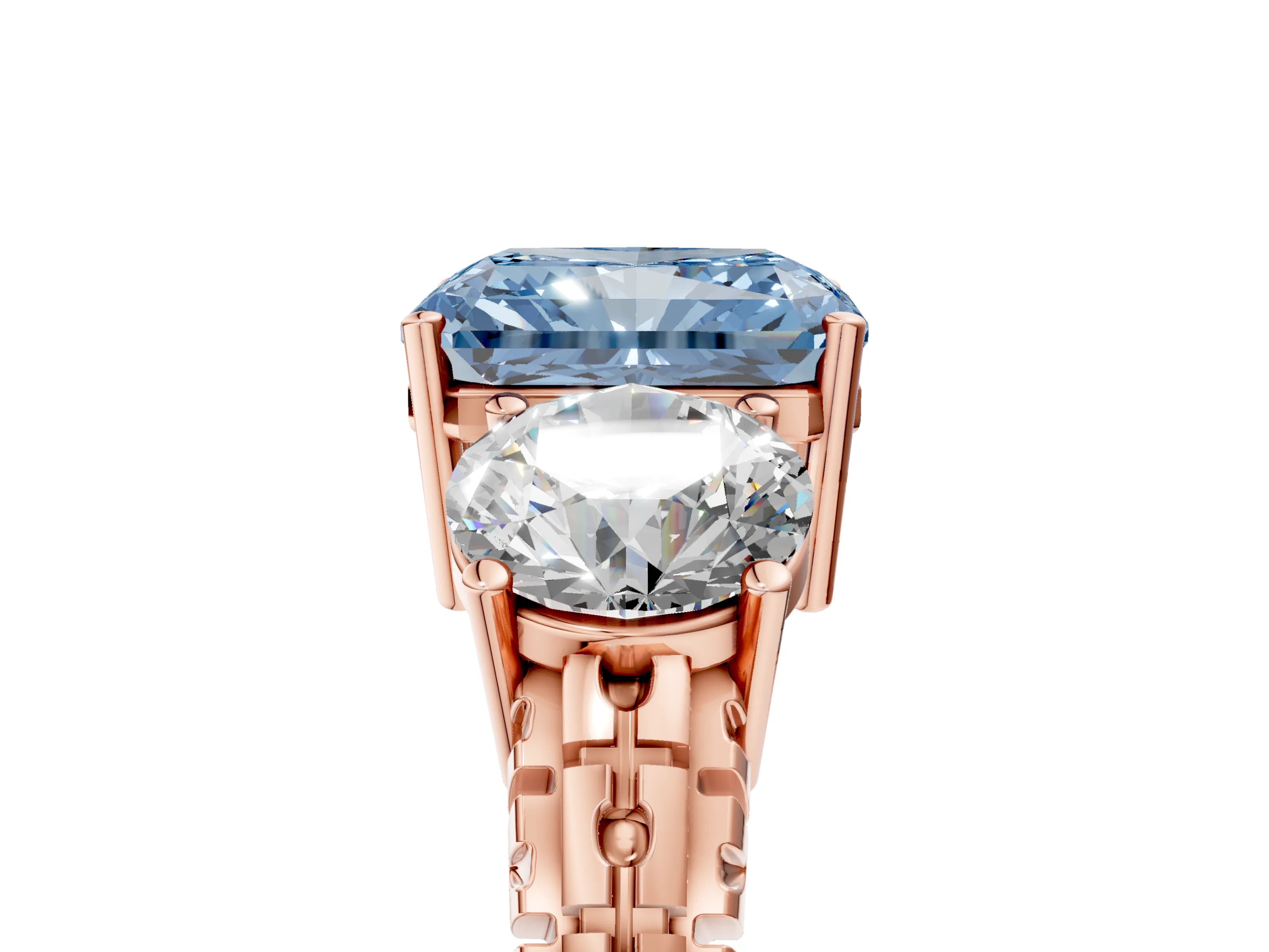 Rose gold Three-Stone Fancy Blue Radiant Cut Cut Diamond Ring with Channel-Set Band and Prong Setting_5