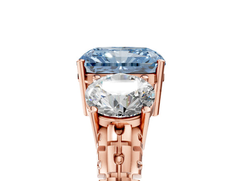 Rose gold Three-Stone Fancy Blue Radiant Cut Cut Diamond Ring with Channel-Set Band and Prong Setting_5