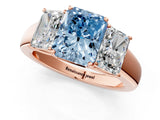 Rose gold Three-Stone Fancy Blue Radiant Cut Cut Diamond Ring with Prong Setting and Classic Band_1