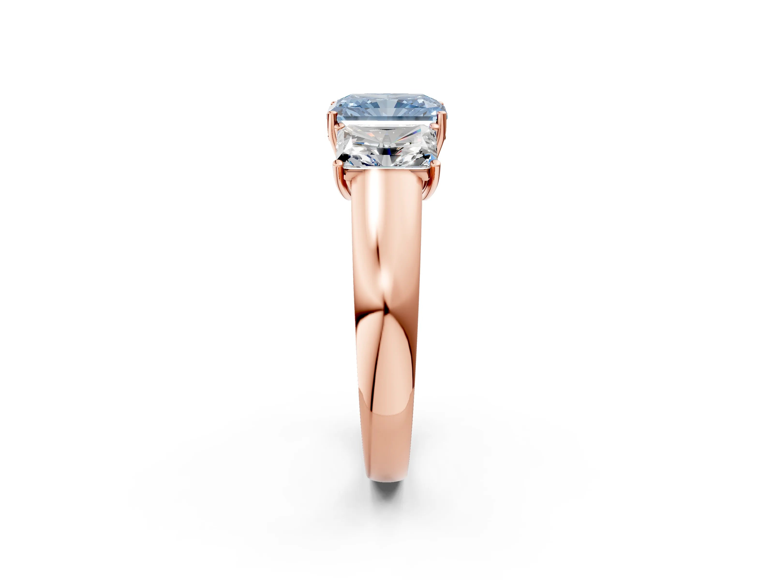 Rose gold Three-Stone Fancy Blue Radiant Cut Cut Diamond Ring with Prong Setting and Classic Band_2
