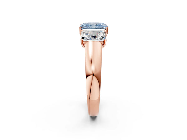 Rose gold Three-Stone Fancy Blue Radiant Cut Cut Diamond Ring with Prong Setting and Classic Band