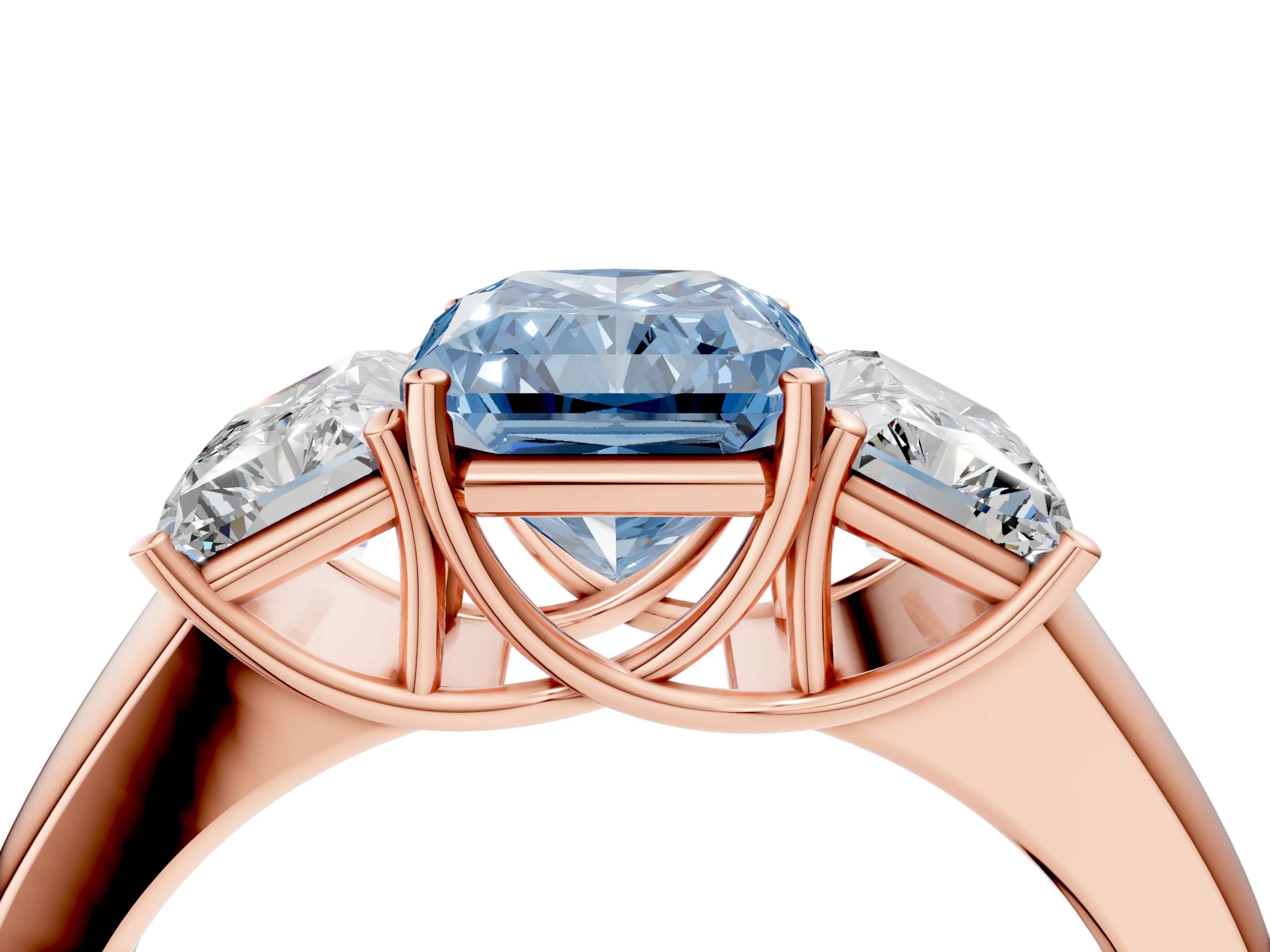 Rose gold Three-Stone Fancy Blue Radiant Cut Cut Diamond Ring with Prong Setting and Classic Band_4
